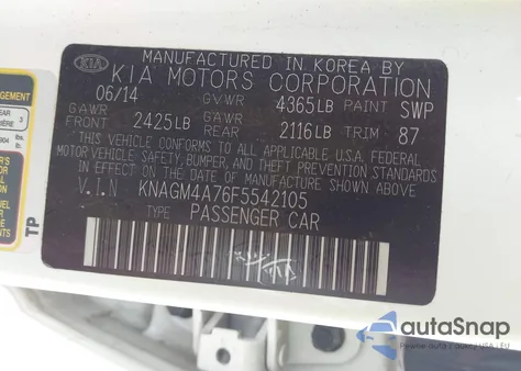 2015 Kia Optima Lx z USA, uszkodzony, nr VIN KNAGM4A76F5542105